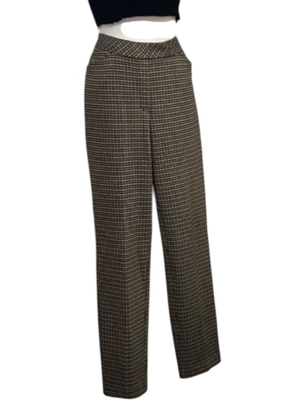J. Jill Plaid Tan Black & Cream Ponte Slim Leg Comfortable Slip On Pants S Tall
